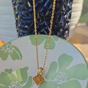 Givenchy Gold Lattice Pendant Necklace